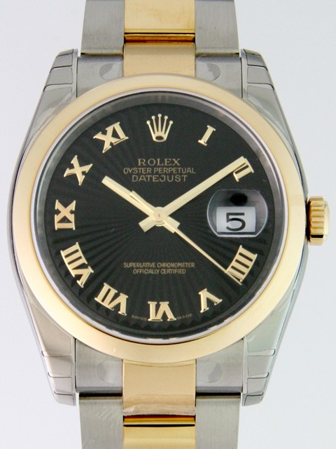 ロレックススーパーコピー ROLEX パーペチュアル デイトジャスト メンズ 116203 オイスターブレス ブラックサンビムローマ
