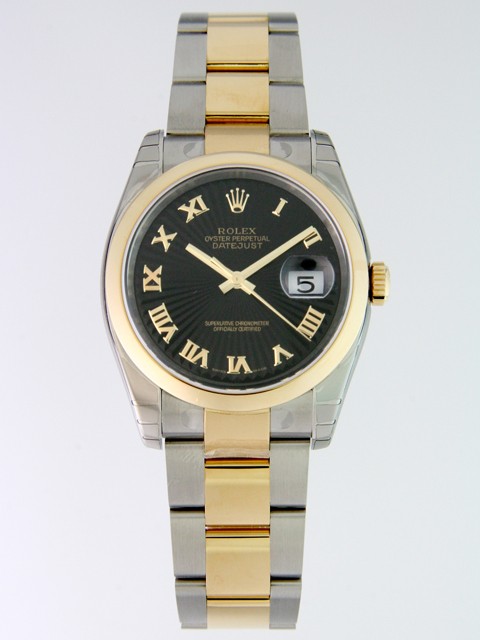 ロレックススーパーコピー ROLEX パーペチュアル デイトジャスト メンズ 116203 オイスターブレス ブラックサンビムローマ