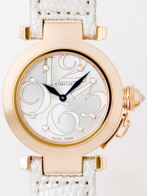 カルティエスーパーコピー Cartier パシャ WJ123021 32mm ＰG 8Pダイヤ 皮 アニメーション シルバー レディース