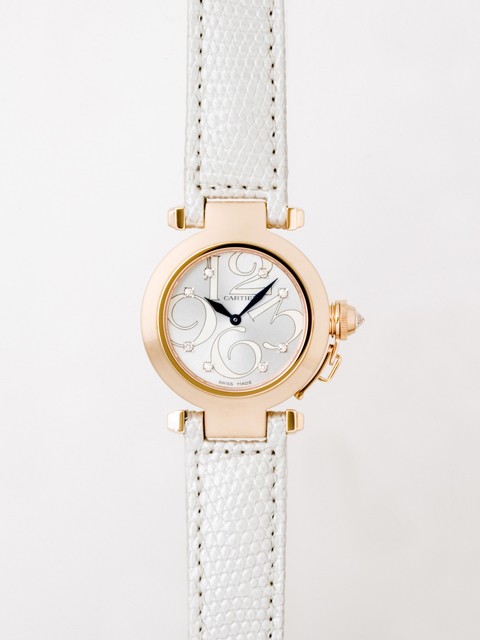 カルティエスーパーコピー Cartier パシャ WJ123021 32mm ＰG 8Pダイヤ 皮 アニメーション シルバー レディース