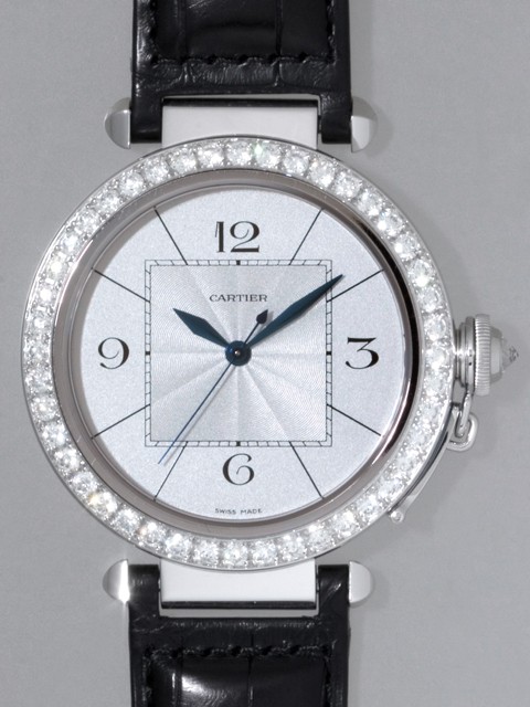 カルティエスーパーコピー Cartier パシャ WJ120251 42mm WG ダイヤベゼル シルバー メンズ