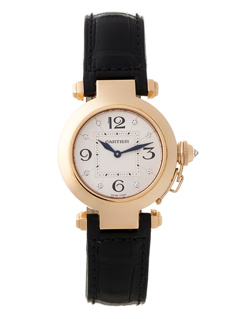 カルティエスーパーコピー Cartier パシャ WJ11913G 32mm ＰG 8Pダイヤ 皮 シルバー レディース