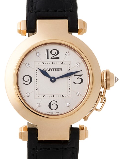 カルティエスーパーコピー Cartier パシャ WJ11913G 32mm ＰG 8Pダイヤ 皮 シルバー レディース