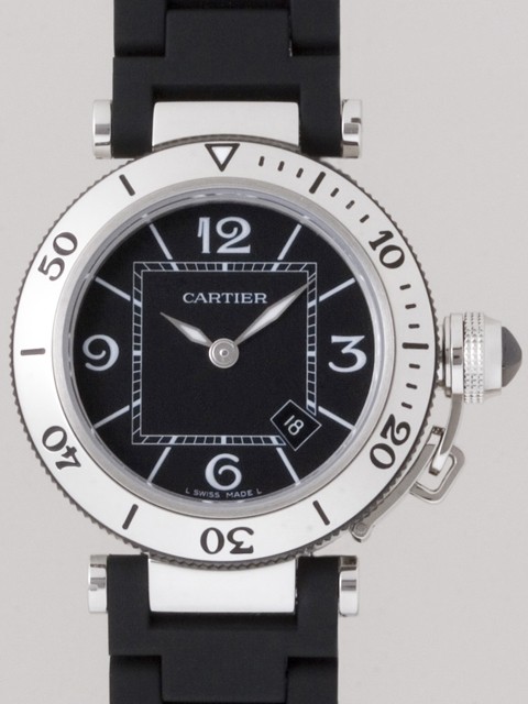 カルティエスーパーコピーCartier パシャ W3140003 シータイマー レディ ブラックラバーブレス シルバー