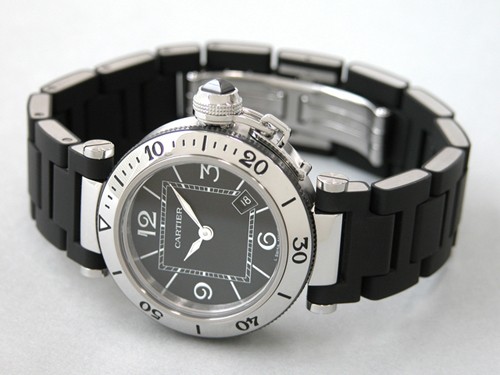 カルティエスーパーコピーCartier パシャ W3140003 シータイマー レディ ブラックラバーブレス シルバー