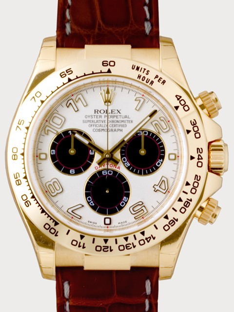 ロレックスコピー ROLEX デイトナ 116518 茶皮 ホワイトアラビア/黒目