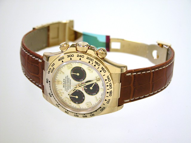 ロレックスコピー ROLEX デイトナ 116518 茶皮 ホワイトアラビア/黒目