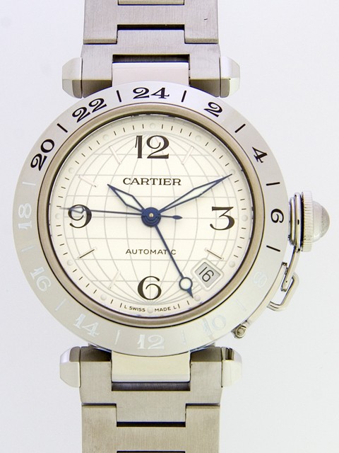 カルティエスーパーコピー Cartier パシャＣ W31078M7 ＧＭＴ 新型 シルバー 自動巻