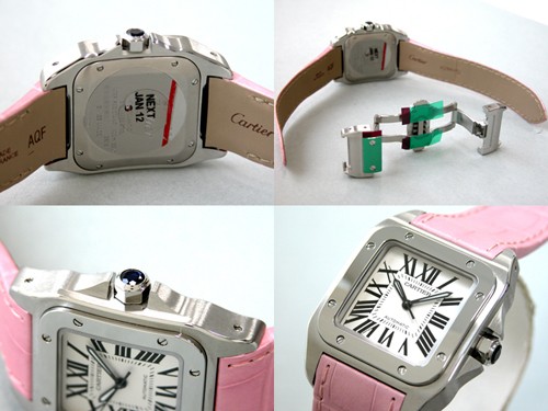 カルティエスーパーコピー Cartier サントス100 MM レディース W20126X8 ＳＳ ピンク皮 ホワイト