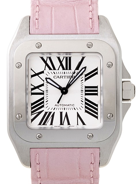カルティエスーパーコピー Cartier サントス100 MM レディース W20126X8 ＳＳ ピンク皮 ホワイト