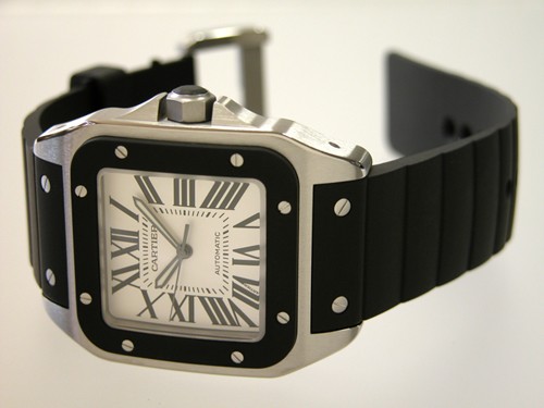 カルティエスーパーコピー Cartier サントス100 ラバー W20121U2 ＳＳ 黒ラバー ホワイト