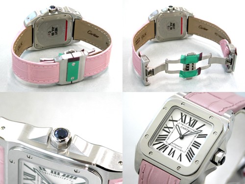 カルティエスーパーコピー Cartier サントス100 MM レディース W20106X8 SS ピンク皮 ホワイト
