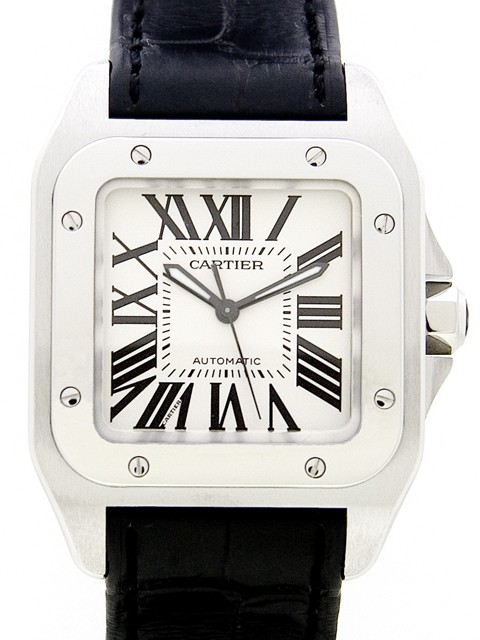 カルティエスーパーコピー Cartier サントス100 MM レディース W20106X8 SS 黒皮 ホワイト
