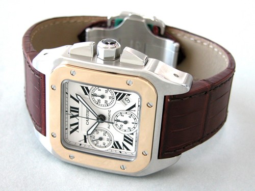 カルティエスーパーコピー Cartier サントス100 W20091X7 ＳＧ クロノグラフ 茶皮 ホワイト