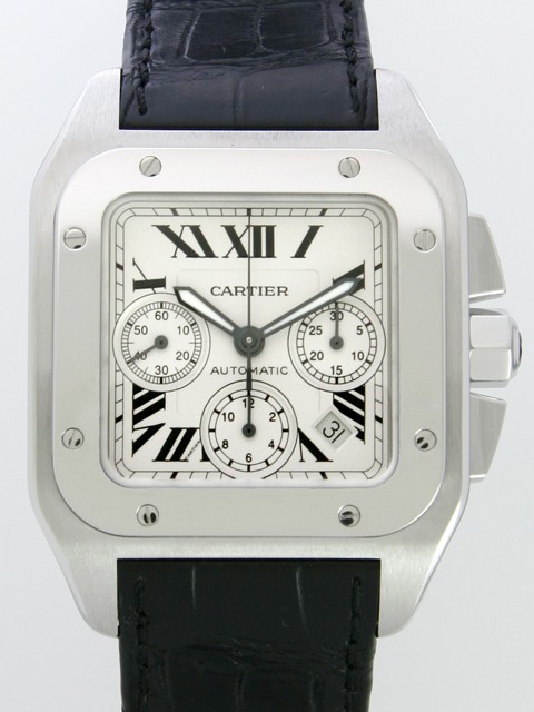 カルティエスーパーコピー Cartier サントス100 W20090X8 SS クロノグラフ 黒皮 ホワイト