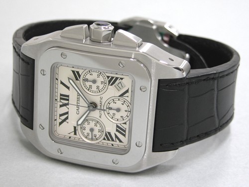 カルティエスーパーコピー Cartier サントス100 W20090X8 SS クロノグラフ 黒皮 ホワイト