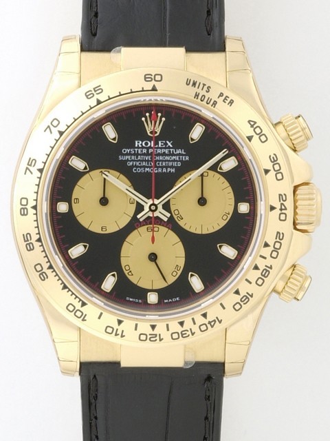 ロレックスコピー ROLEX デイトナ 116518 黒皮 黒／金目 自動巻