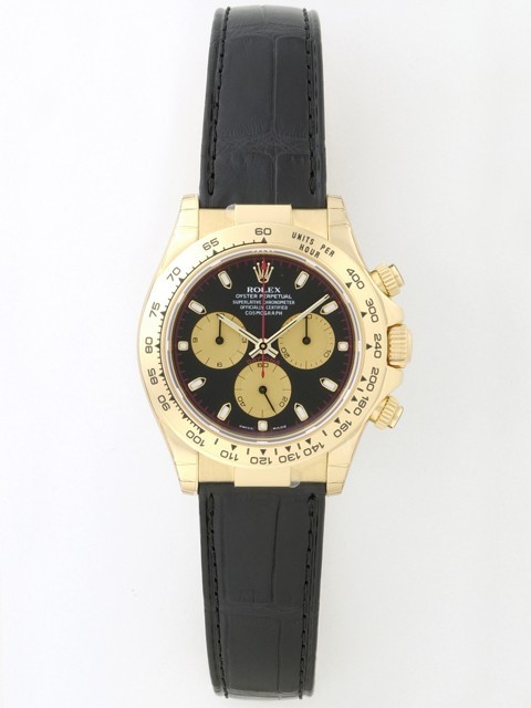 ロレックスコピー ROLEX デイトナ 116518 黒皮 黒／金目 自動巻