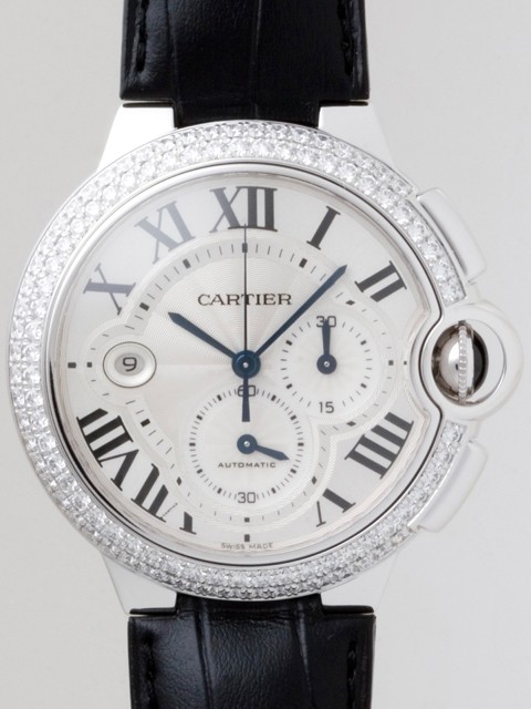 カルティエスーパーコピー バロンブルー クロノグラフ WE902002 WＧ ケースダイヤ 皮 シルバー