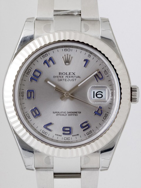 ロレックススーパーコピー ROLEX パーペチュアル デイトジャストII メンズ 116334 オイスターブレス グレー/ブルーアラビア