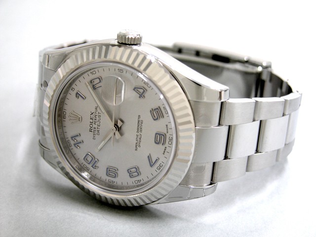 ロレックススーパーコピー ROLEX パーペチュアル デイトジャストII メンズ 116334 オイスターブレス グレー/ブルーアラビア