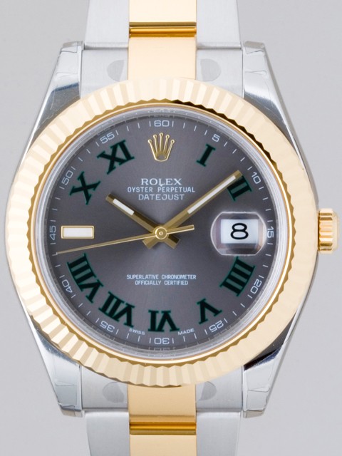 ロレックススーパーコピー ROLEX パーペチュアル デイトジャストII メンズ 116333 オイスターブレス グレーローマ
