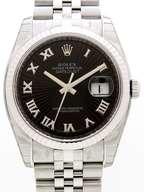 ロレックススーパーコピー ROLEX パーペチュアル デイトジャスト メンズ 116234 ジュビリーブレス ブラックサンビームローマ