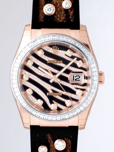 ロレックススーパーコピー ROLEX パーペチュアル デイトジャスト ロイヤルピンク メンズ 116185BBR ゼブラ ダイヤ入りガルーシャ