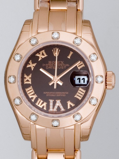 ロレックススーパーコピー ROLEX パーペチュアル デイトジャスト レディース 80315 ブラウンローマ（VIダイヤ）