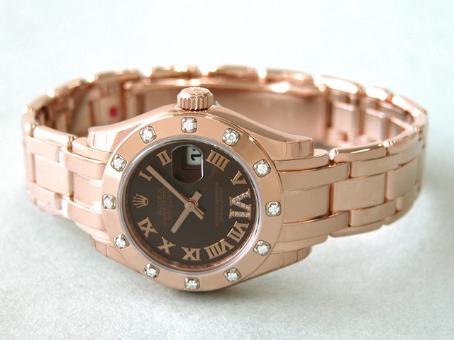 ロレックススーパーコピー ROLEX パーペチュアル デイトジャスト レディース 80315 ブラウンローマ（VIダイヤ）