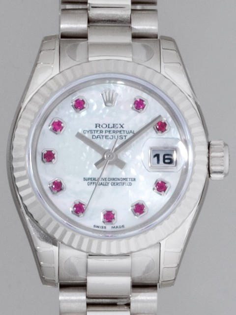 ロレックススーパーコピー ROLEX パーペチュアル デイトジャスト レディース 179179NGR 10Pルビー ホワイトシェル