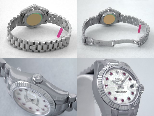 ロレックススーパーコピー ROLEX パーペチュアル デイトジャスト レディース 179179NGR 10Pルビー ホワイトシェル