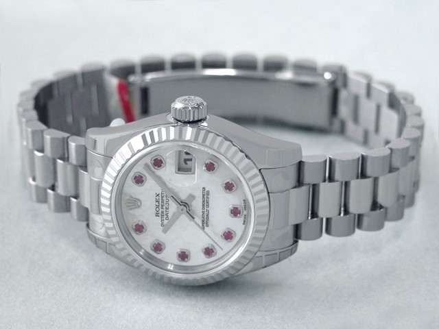 ロレックススーパーコピー ROLEX パーペチュアル デイトジャスト レディース 179179NGR 10Pルビー ホワイトシェル