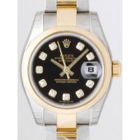 ロレックススーパーコピー ROLEX パーペチュアル デイトジャスト レディース 179163G オイスターブレス 10Pダイヤ ブラック