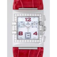 オメガスーパーコピー コンステレーション 1847.73.31 クアドラ クロノ ダイヤベゼル レッド皮 ホワイトシェル 4Pダイヤ