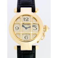 カルティエスーパーコピー Cartier パシャ WJ11951G 32mm ＹG 黒皮 コンベックスグリッドダイヤ シルバー