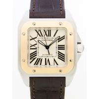 カルティエスーパーコピー Cartier サントス100 MM レディース W20107X7 茶皮 ホワイト 自動巻