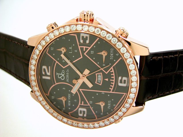 ジェイコブスーパーコピー JACOB&Co ファイブタイムゾーン JC-9RGD 1重ベゼルダイヤ 47mm ブラック