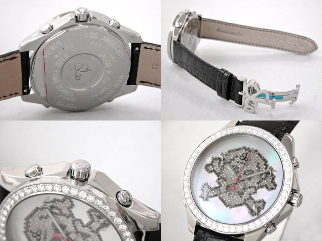 ジェイコブスーパーコピー JACOB&Co ファイブタイムゾーン JC-SKULL7D 1重ベゼルダイヤ 47mm ホワイトシェル/ダイヤ