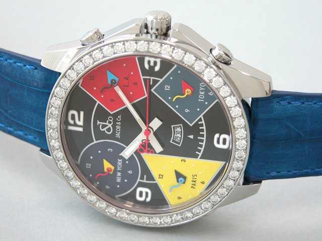 ジェイコブスーパーコピー JACOB&Co ファイブタイムゾーン JC-11D 1重ベゼルダイヤ 47mm ブラック