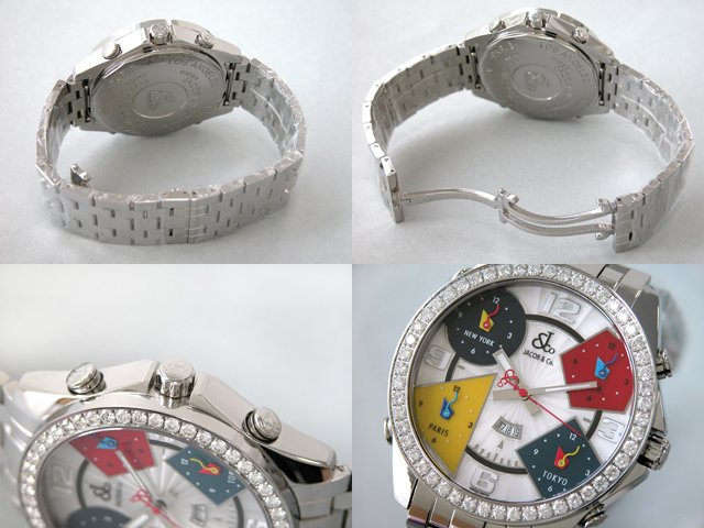 ジェイコブスーパーコピー ファイブタイムゾーン JC-1D 1重ベゼルダイヤ 47mm SSブレス ギョーシェシルバー