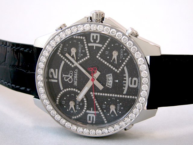 ジェイコブスーパーコピー ファイブタイムゾーン JC-29 DAD ベゼルダイヤ 47mm ブラックストーン