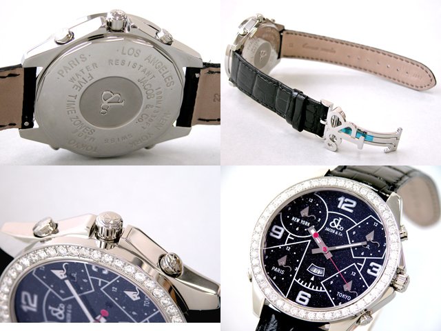 ジェイコブスーパーコピー ファイブタイムゾーン JC-29D ベゼルダイヤ 47mm ブラックストーン