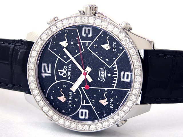 ジェイコブスーパーコピー ファイブタイムゾーン JC-29D ベゼルダイヤ 47mm ブラックストーン