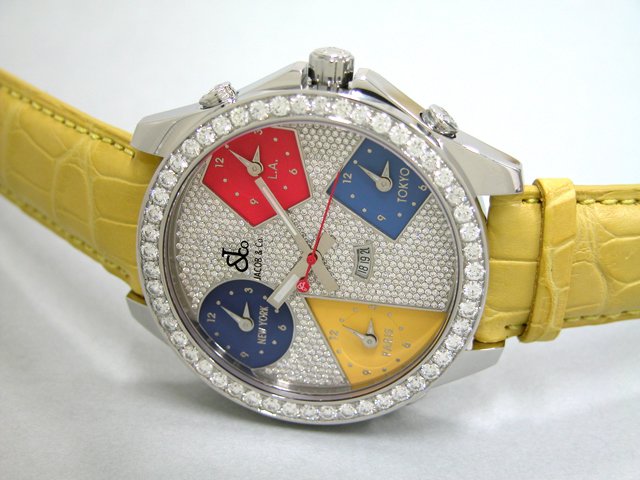 ジェイコブスーパーコピー JACOB&Co ファイブタイムゾーン JC-45D 1重ベゼルダイヤ 47mm 全面ダイヤ