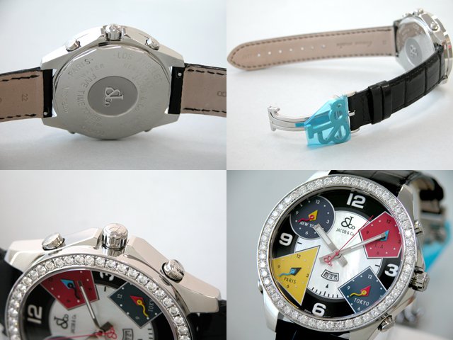 ジェイコブスーパーコピー ファイブタイムゾーン JC-4D 1重ベゼルダイヤ 47mm ブラック/ホワイトシェル