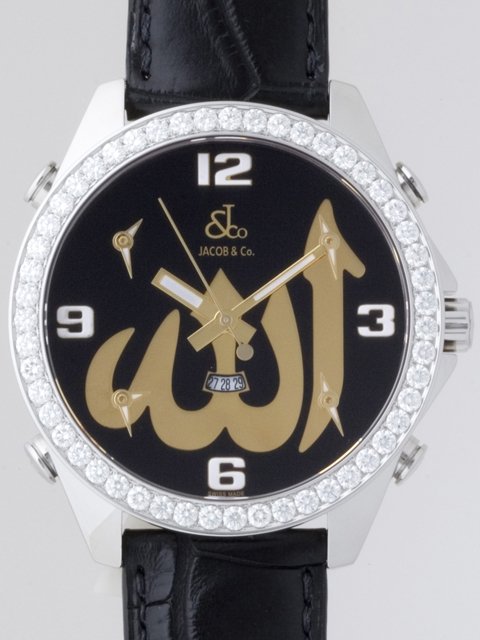ジェイコブスーパーコピー ファイブタイムゾーン JC-ALLAH 1重ベゼルダイヤ 47mm ブラック/シャンパンロゴ（YG）