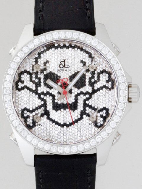 ジェイコブスーパーコピー ファイブタイムゾーン JC-MSKULLD ベゼルダイヤ 40mm 秒針ロゴタイプ 全面ダイヤ