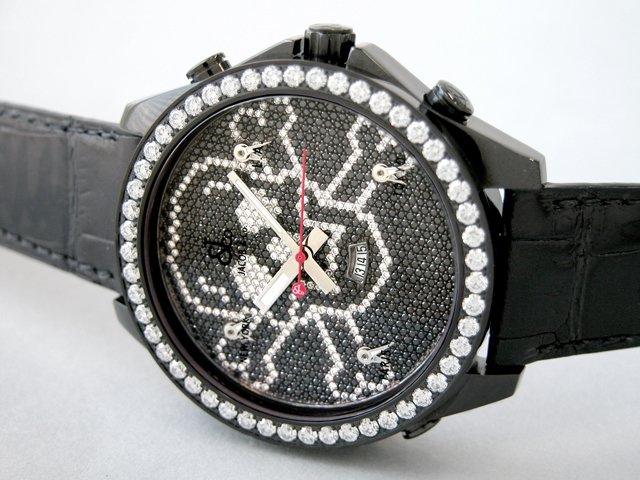 ジェイコブスーパーコピー ファイブタイムゾーン JC-SKULL11BC 1重ベゼルダイヤ 47mm 全面ダイヤ