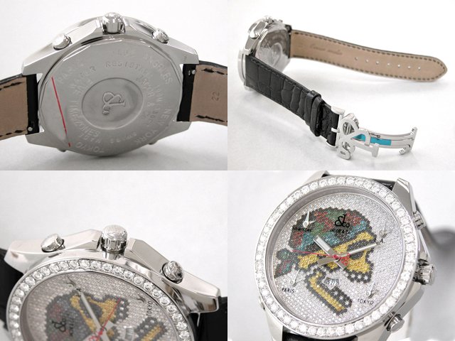 ジェイコブスーパーコピー ファイブタイムゾーン JC-SKULL5 1重ベゼルダイヤ 47mm 全面ダイヤ